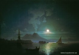 Neapelbukten på månbelyst natt. Vesuvius