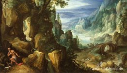 Landskap med St. Hieronymus och stenig klippa