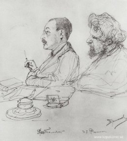 Tolstoj och Repin vid ett möte i Konsthögskolan