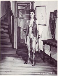 Naken i rött stickat