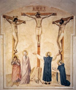 Korsfästelse med sörjande och Sts. Dominic och Thomas Aquinos