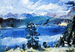 Walchensee med ett lärkträd