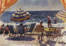 Menton. Strand med paraplyer 