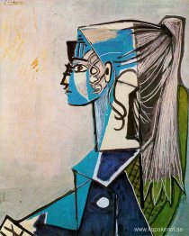 Porträtt av Sylvette David i grön stol