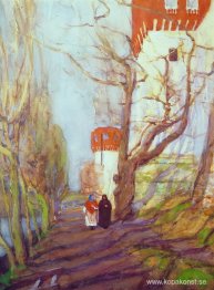 Nära Novodevichy-klostret på våren