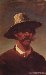 Huvudet på en ukrainsk bonde i en stråhatt