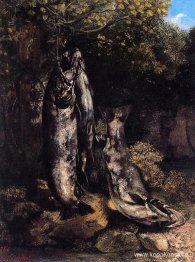 Stilleben med tre öringar från floden Loue