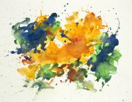 Yellow & Green' - abstrakt akvarellkonst - droppmålning på pappe