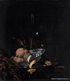 Stilleben med frukt, glas och en Wanli-skål