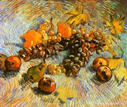 Stilleben med äpplen, päron, citroner och vindruvor