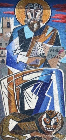 Mosaik vid kyrkan St. Mark, Cortona, Italien