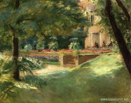 Terrass med utsikt över blomsterträdgården i Wannsee