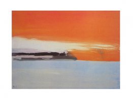 Järnväg vid havet, solnedgång