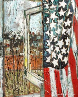 Från Coach House-fönstret, med en 45-stjärnig flagga