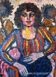 Teréz med vissnande solrosor