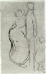 Skiss av ett par som går med ett barn