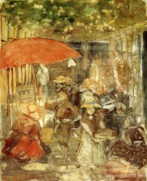 Picknick med rött paraply