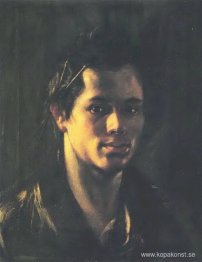 Självporträtt med penslar bakom örat