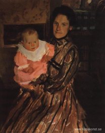 Porträtt av Y.E. Kustodieva med son