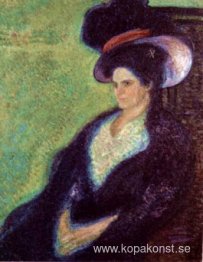 Kvinna med befjädrad hatt