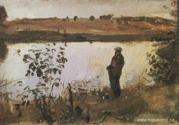 Konstnären K. Korovin på flodstranden