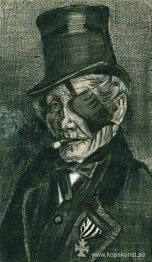 Föräldralös man i söndagskläder med ögonbandage