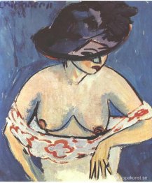 Halvnaken kvinna med hatt