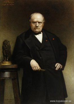 Porträtt av Antoine-Louis Barye med en vaxmodell av sittande lej