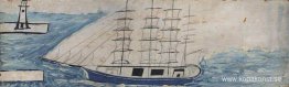 Fyrmastat segelfartyg och fyr