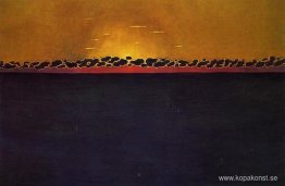 Solnedgång, gråblå högvatten