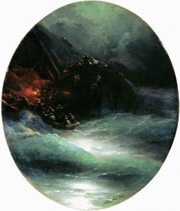 Vrak av ett handelsfartyg i det öppna havet (skeppsvrak)