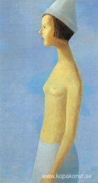 Naken på blå bakgrund