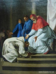 Saint Bruno fötterna på påven Urban II