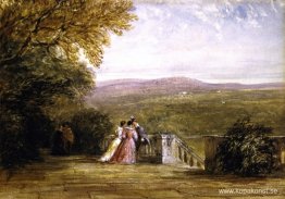 En terrass, med figurer, Haddon Hall