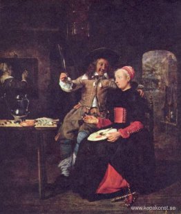 Porträtt av konstnären med sin fru Isabella de Wolff i en krog