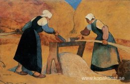 Bretonska kvinnor som skaver lin: Labor