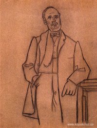 Porträtt av skäggig man lutad mot vaggan