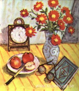 Stilleben med röda blommor