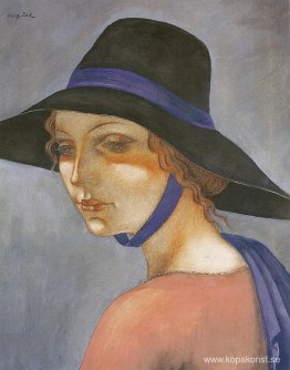 Porträtt av en ung kvinna i hatt (Jadwiga Zak)
