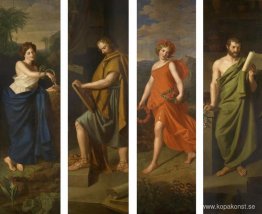 Fyra butiksskyltar (Hygieia, Hippokrates, Galen och Fauna) för a