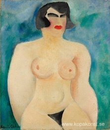 Naken på blå bakgrund