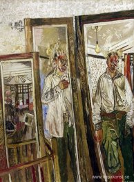 Tre självporträtt med en vit vägg