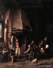 Interiör av en bondgård med skridskoåkare