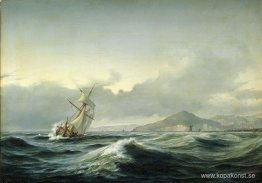 Havslandskap med segelfartyg i grovt hav