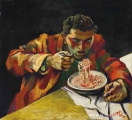 Man äter spagetti