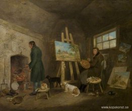 Konstnären i sin studio och hans man Gibbs