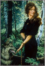 Porträtt av en syster med herdehund