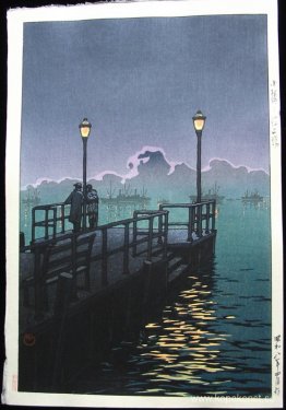 Pir vid Otaru, hamn på natten