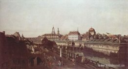 Utsikt över Dresden, Dresdens befästningar, vallgrav med en bro