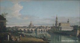 Utsikt över Dresden från Elbes högra strand med Augustus-bron